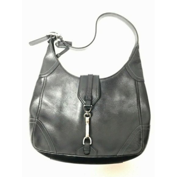 COACH Black Equestrian Clasp Hobo Shoulder Bag - Picture 1 of 7